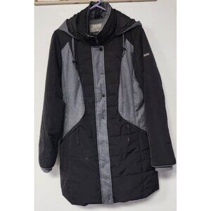 Cecil Black Gray Midi Coat w/ Hood Large